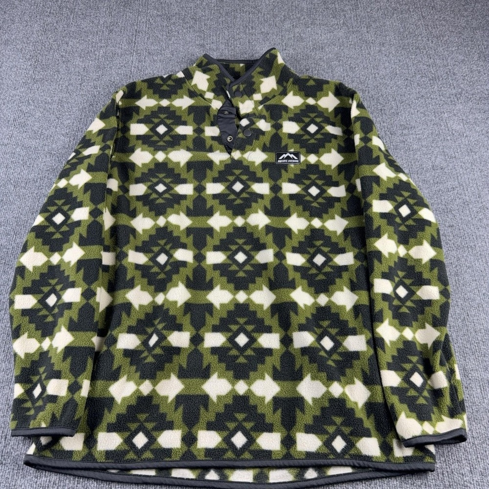 Massive Outdoor Sweater Mens XL Green Aztec Fleece Henley Mock Neck‎ Pullover